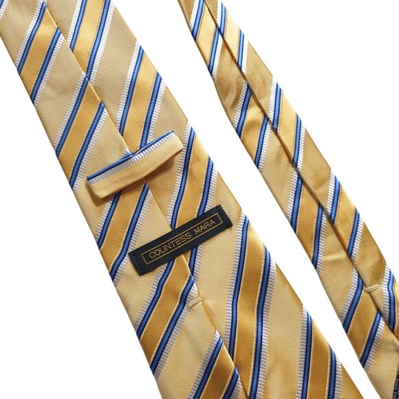 Vintage Countess Mara Designer Necktie Yellow Blue Striped Tie Office Dad Gift - Picture 4 of 5
